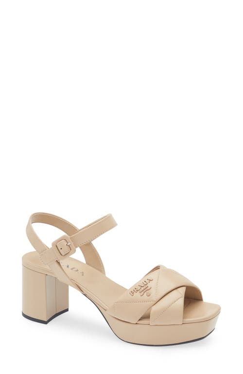 Prada Quilted Leather Ankle-strap Platform Sandals In Sabbia