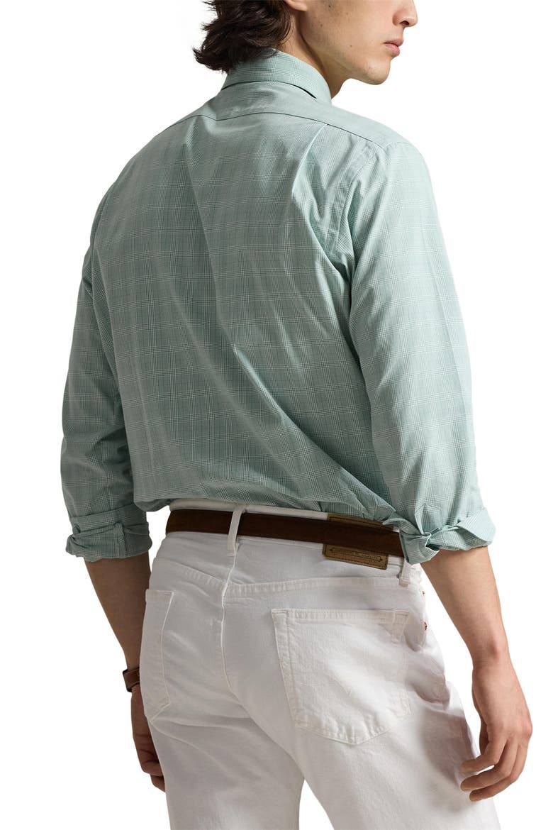 Classic Fit Glen Plaid Cotton Button-Up Shirt, Alternate, color, POWDER SAGE WHITE