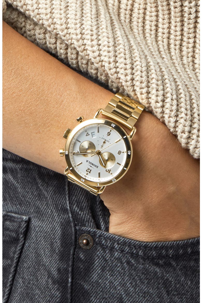 Canfield Sport Chronograph Bracelet Watch, 40mm, Alternate, color, GOLD/WHITE