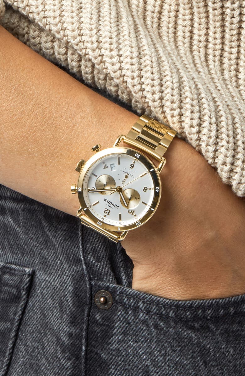 Shinola Canfield Sport Chronograph Bracelet Watch, 40mm, Alternate, color, Gold/White