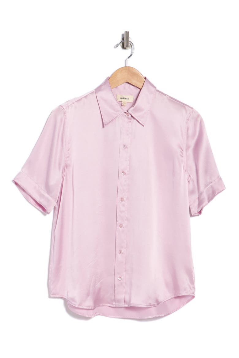 Elah Short Sleeve Silk Shirt, Alternate, color, PALE ORCHID