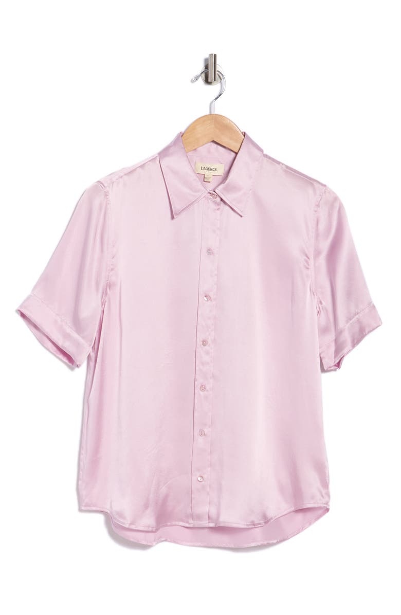 L'AGENCE Elah Short Sleeve Silk Shirt, Alternate, color, Pale Orchid