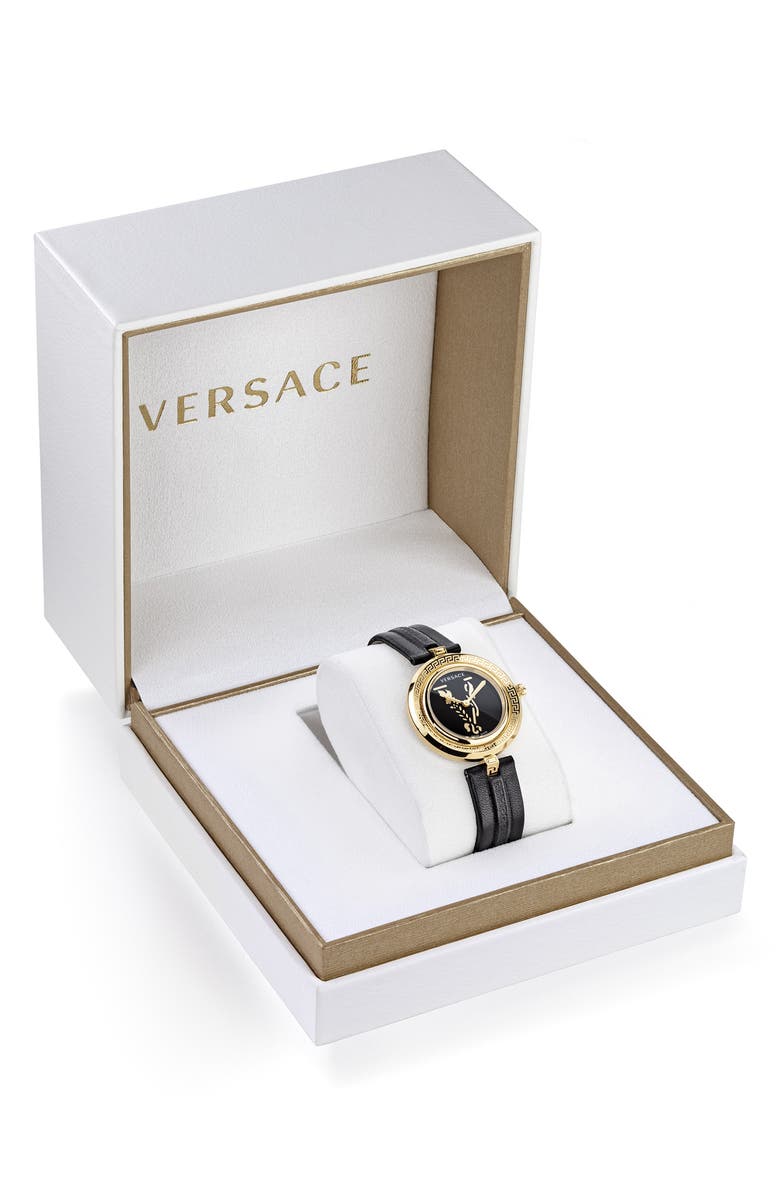 Versace Virtus Infinity Leather Strap Watch, 34mm, Alternate, color, 