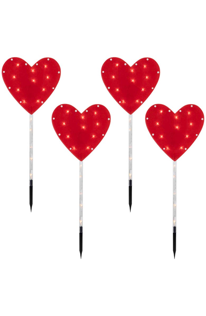 Northlight Lighted Heart Valentine's Day Outdoor Pathway Markers - 28.75" - Set of 4, Main, color, Red