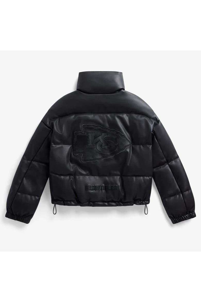 Women's  Black Kansas City Chiefs Faux Leather Puffer Jacket, Alternate, color, Black
