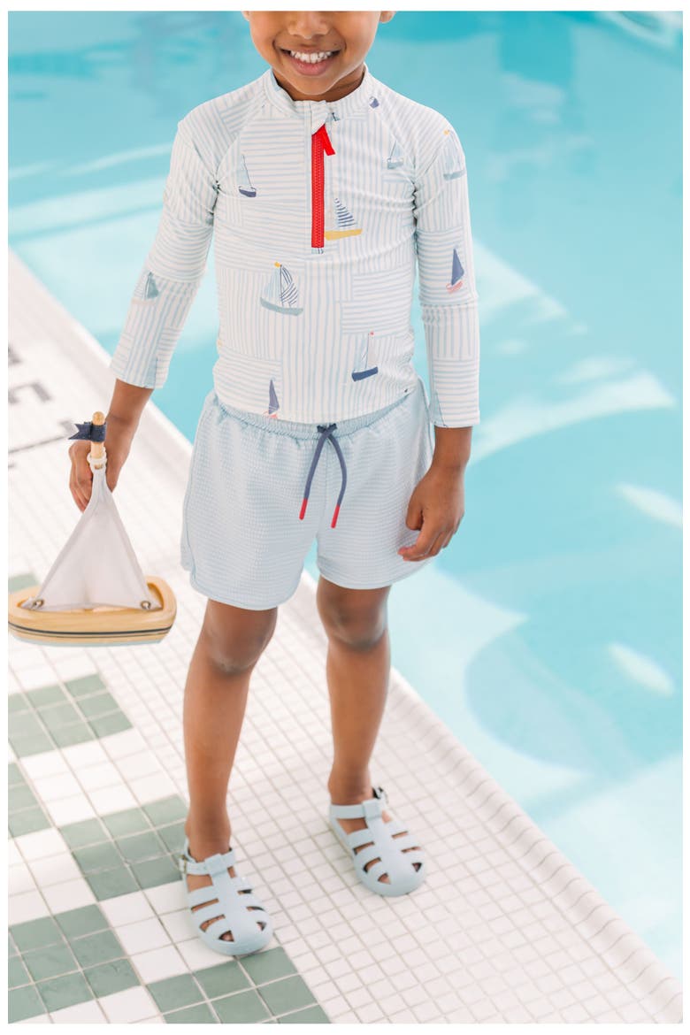 Kids' Two-Piece Long Sleeve Rashguard & Trunks Swimsuit Set, Alternate, color, SET SAIL