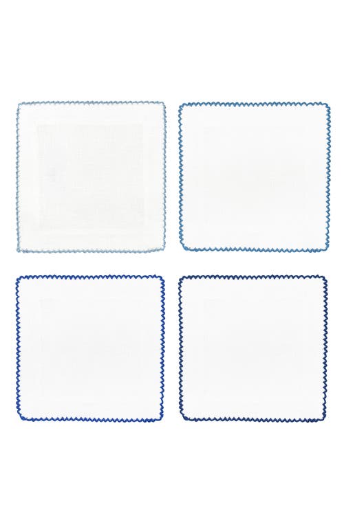 Tina Chen Designs Picot Edge Set Of 4 Linen Cocktail Napkins In Blue
