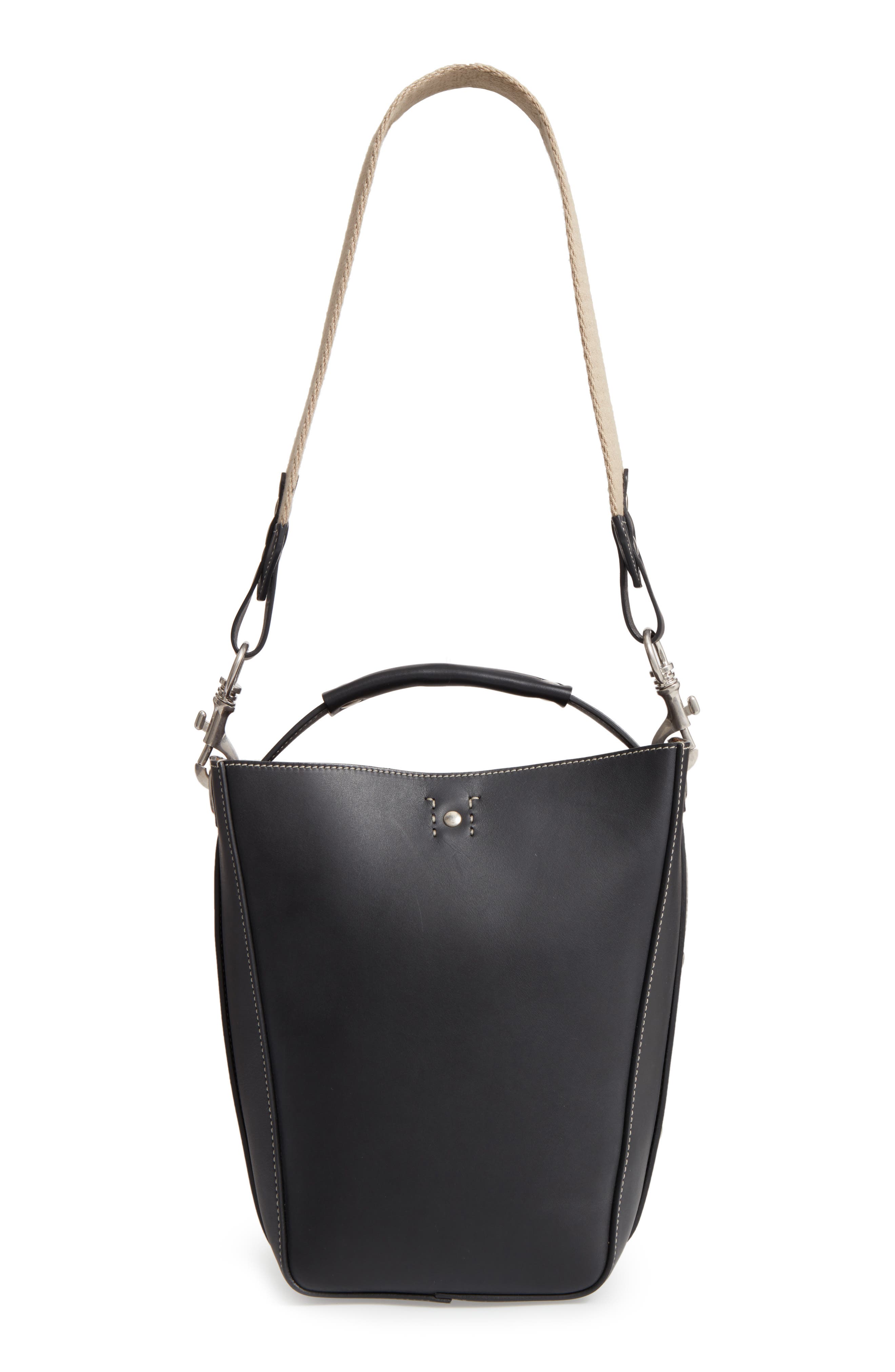 Starlet Leather Bucket Bag, Main, color, BLACK