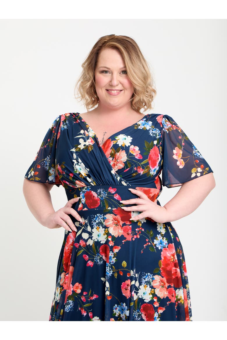 Isabelle Printed Angel Sleeve Maxi Dress, Alternate, color, Navy Red Multi