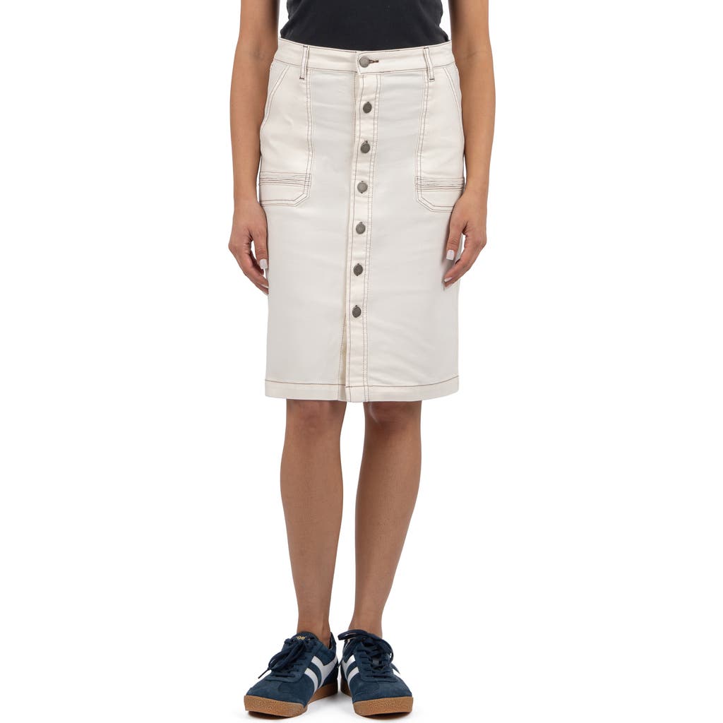 Kut From The Kloth Isla Button Front Denim Skirt In Cream