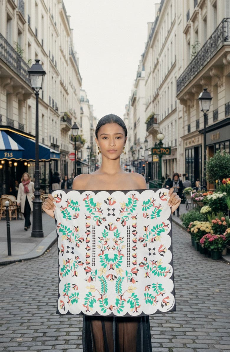 Jessie Zhao New York Double Sided Silk Scarf Floral Parade, Alternate, color, White