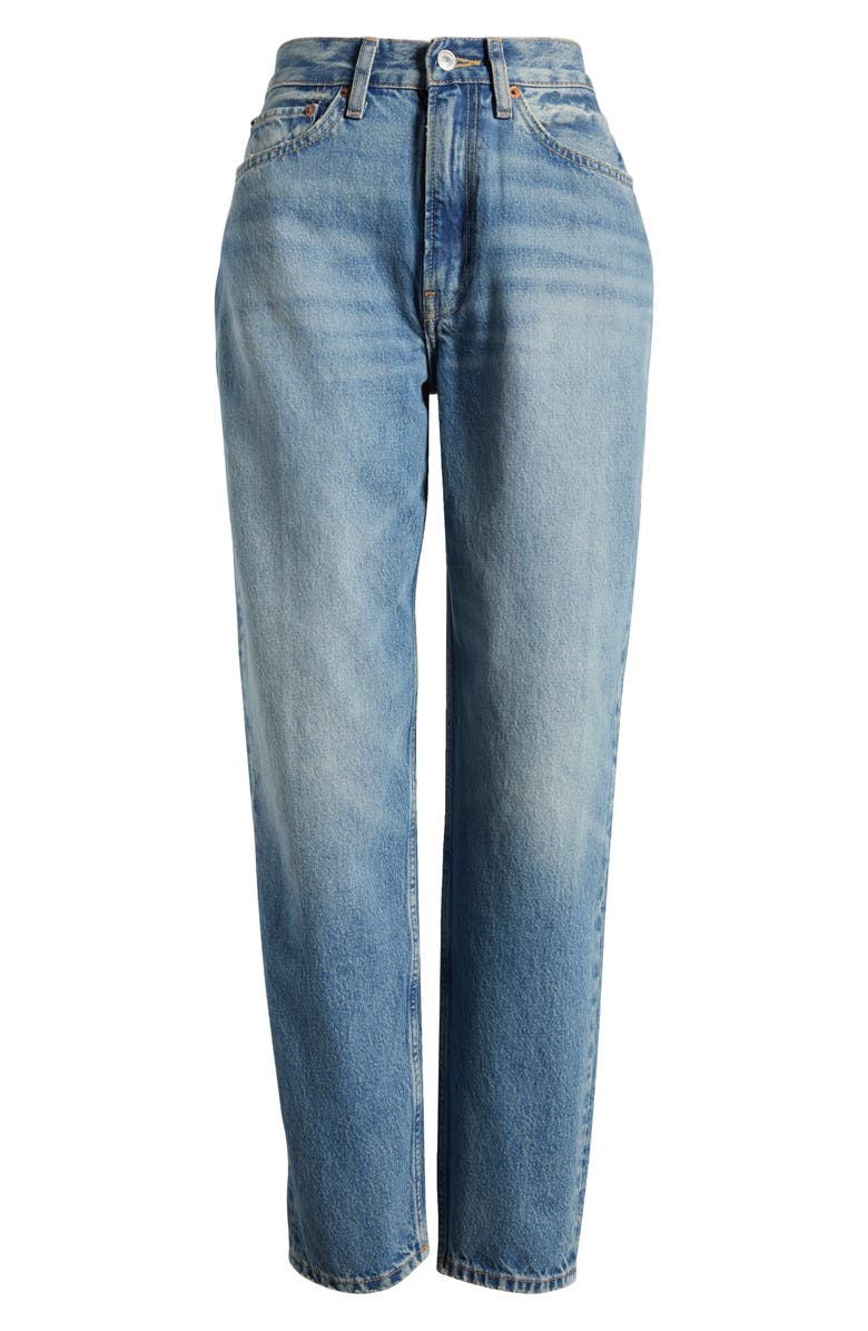 Re/Done High Waist Tapered Nonstretch Jeans, Alternate, color, Favorite Bleu