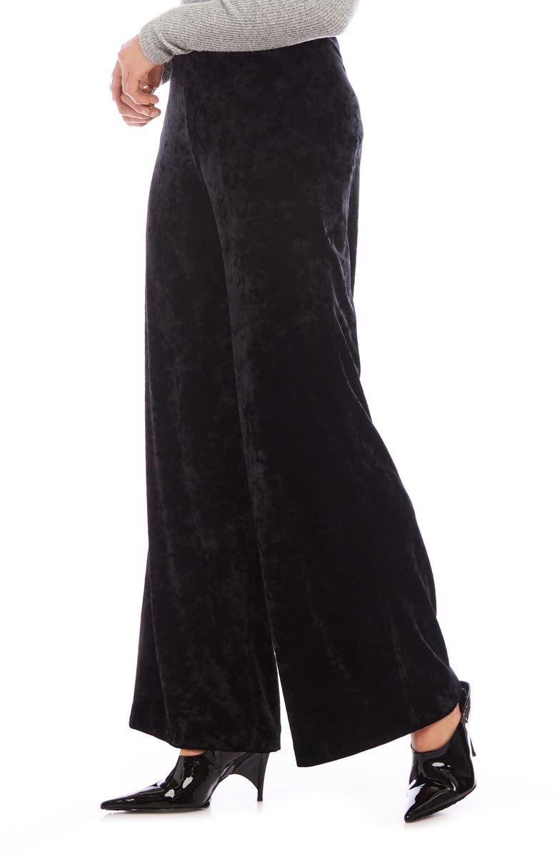 Karen Kane Crushed Velvet Ankle Wide Leg Pants, Alternate, color, Black