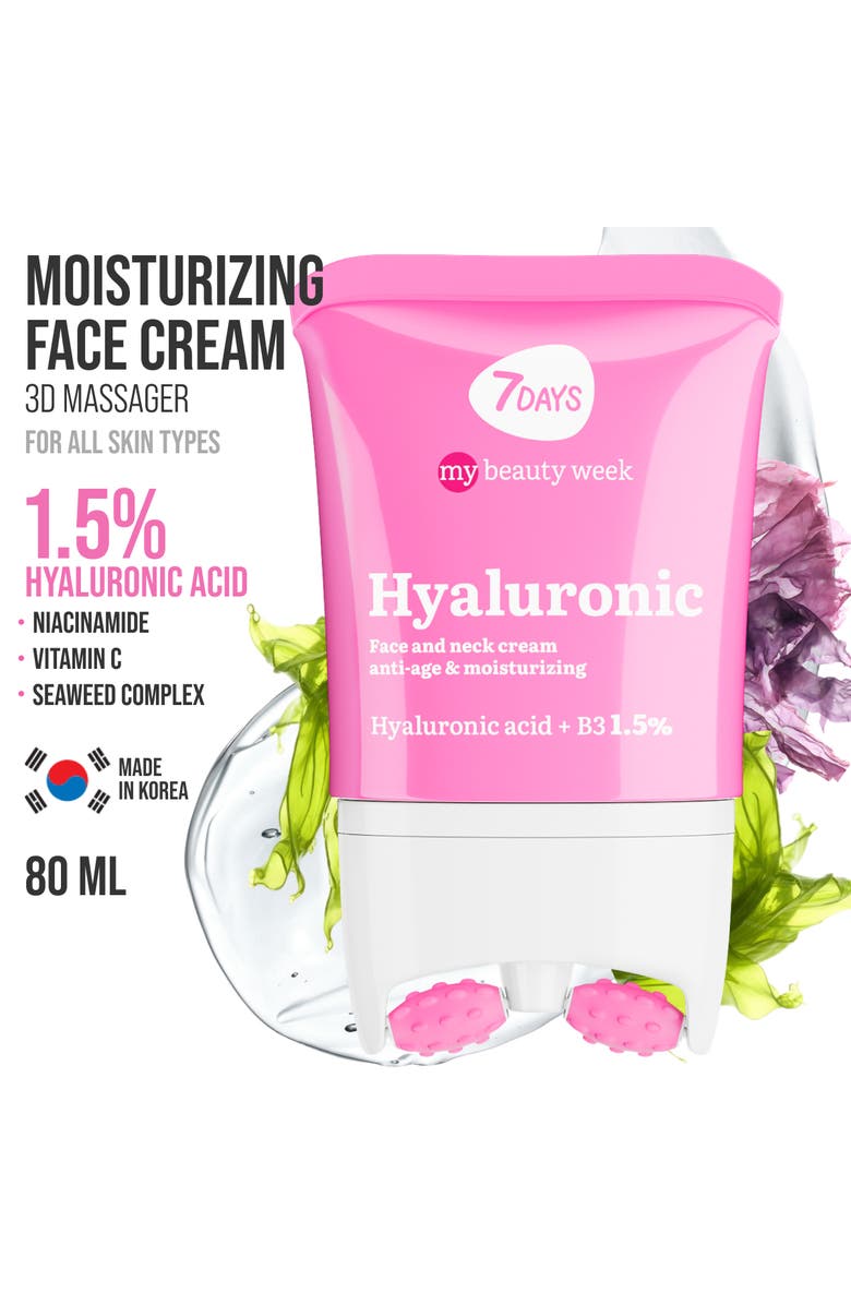 7DAYS Face moisturizer with Hyaluronic acid for Moisturizing & Hydrating with 3D Massage Applicator, Alternate, color, Clear