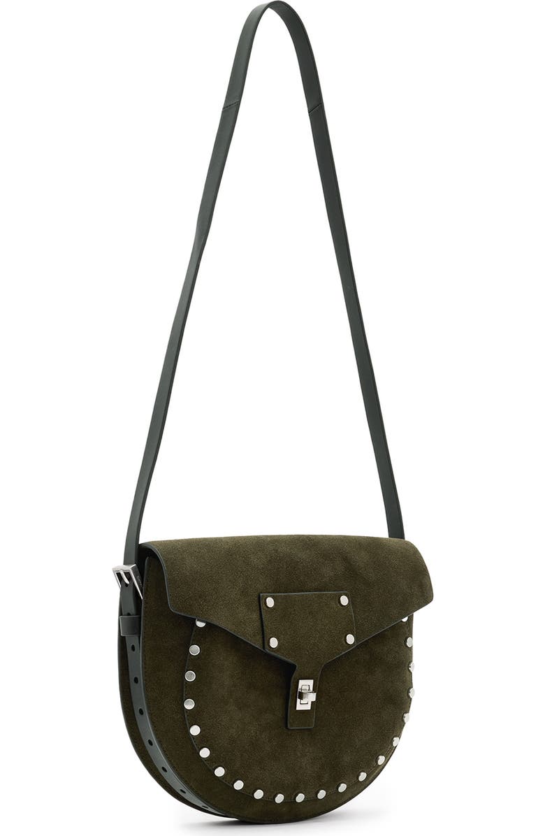 AllSaints Miro Suede Saddle Bag, Alternate, color,