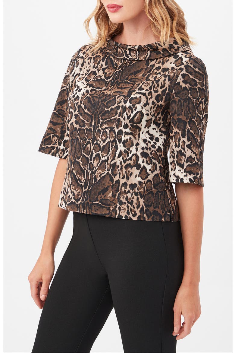 Kaillee Leopard Print Jacquard Top, Alternate, color, BROWN LEOPARD PRINT