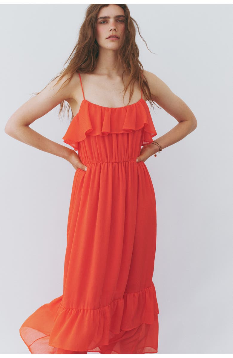 H&M Flounced Strappy Dress, Alternate, color, Red
