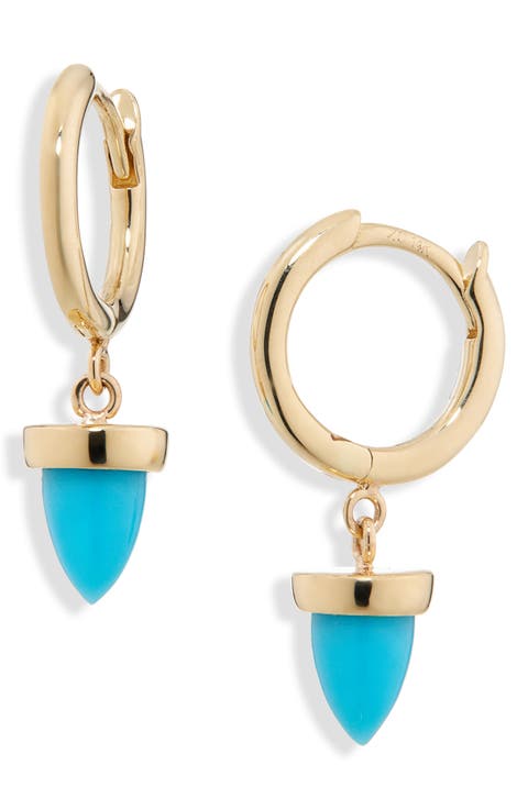 Turquoise Bullet Drop Huggie Hoop Earrings