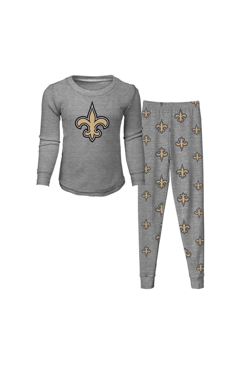 Youth New Orleans Saints Long Sleeve T-Shirt and Pants Sleep Set, Main, color, Heather Gray
