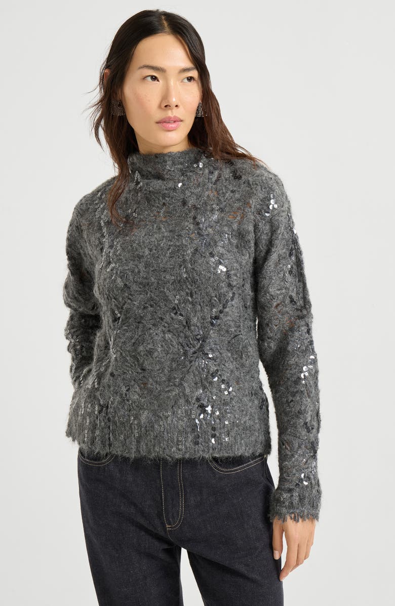 Brunello Cucinelli Frosty embroidery sweater, Alternate, color, Lead