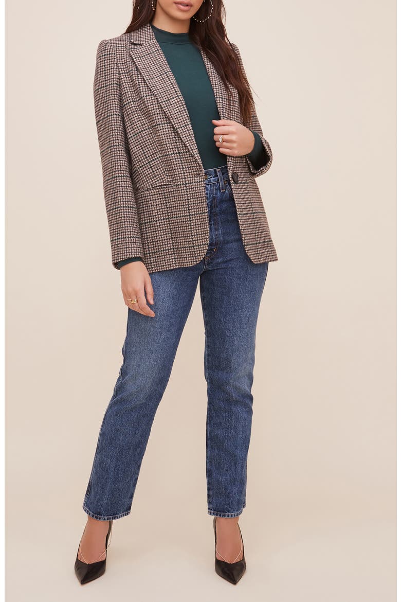 Harlow Oversize Plaid Blazer, Alternate, color, BROWN-TEAL PLAID