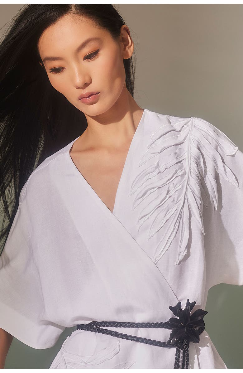 Natori Linen Wrap Dress, Alternate, color, White