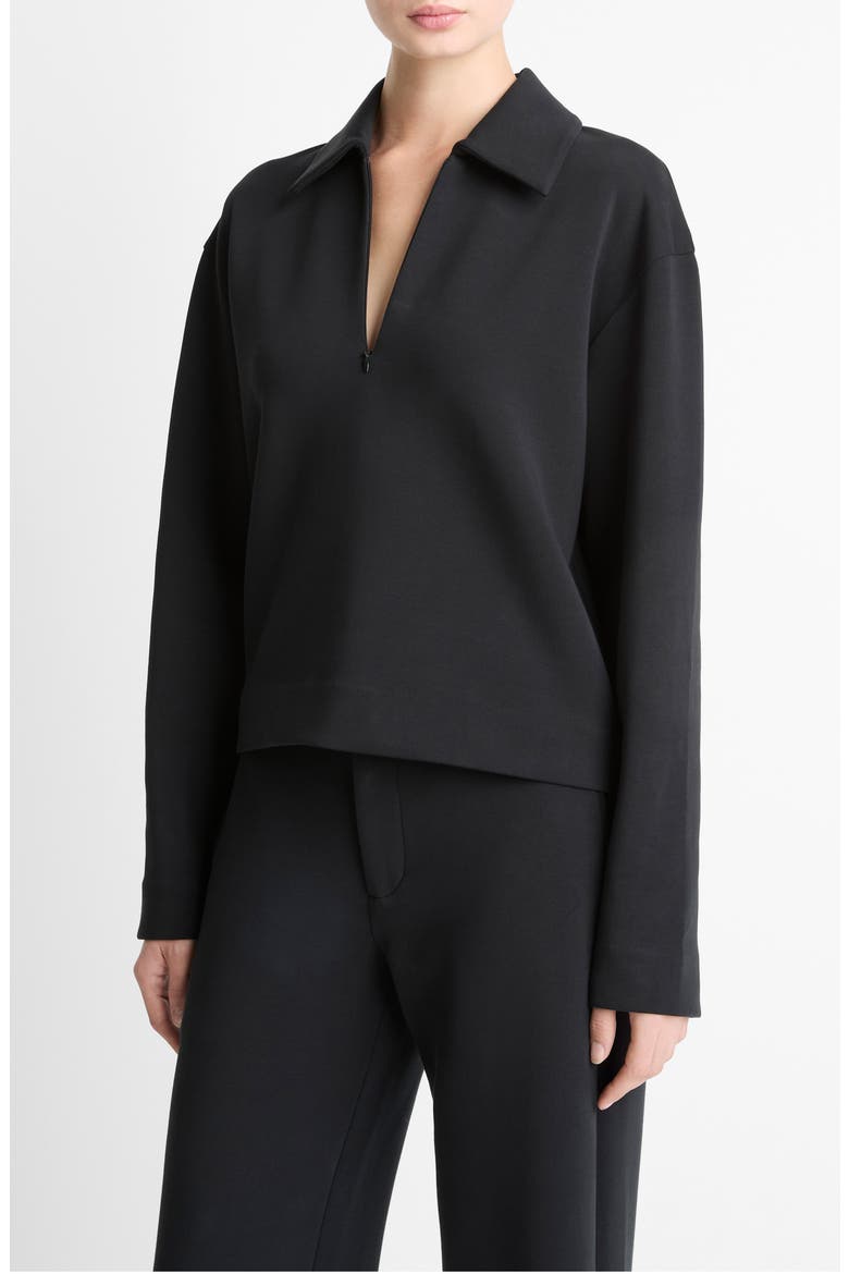 Collared Half Zip Top, Alternate, color, BLACK