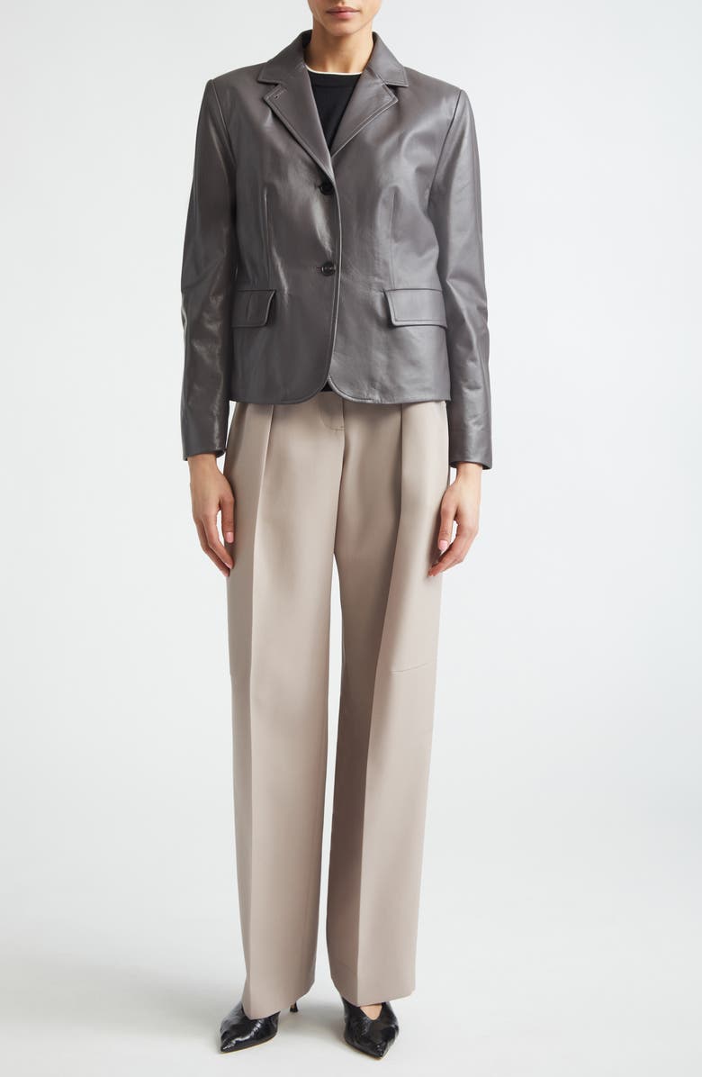 Jil Sander Crop Napa Leather Blazer, Alternate, color, Volcanic Glass