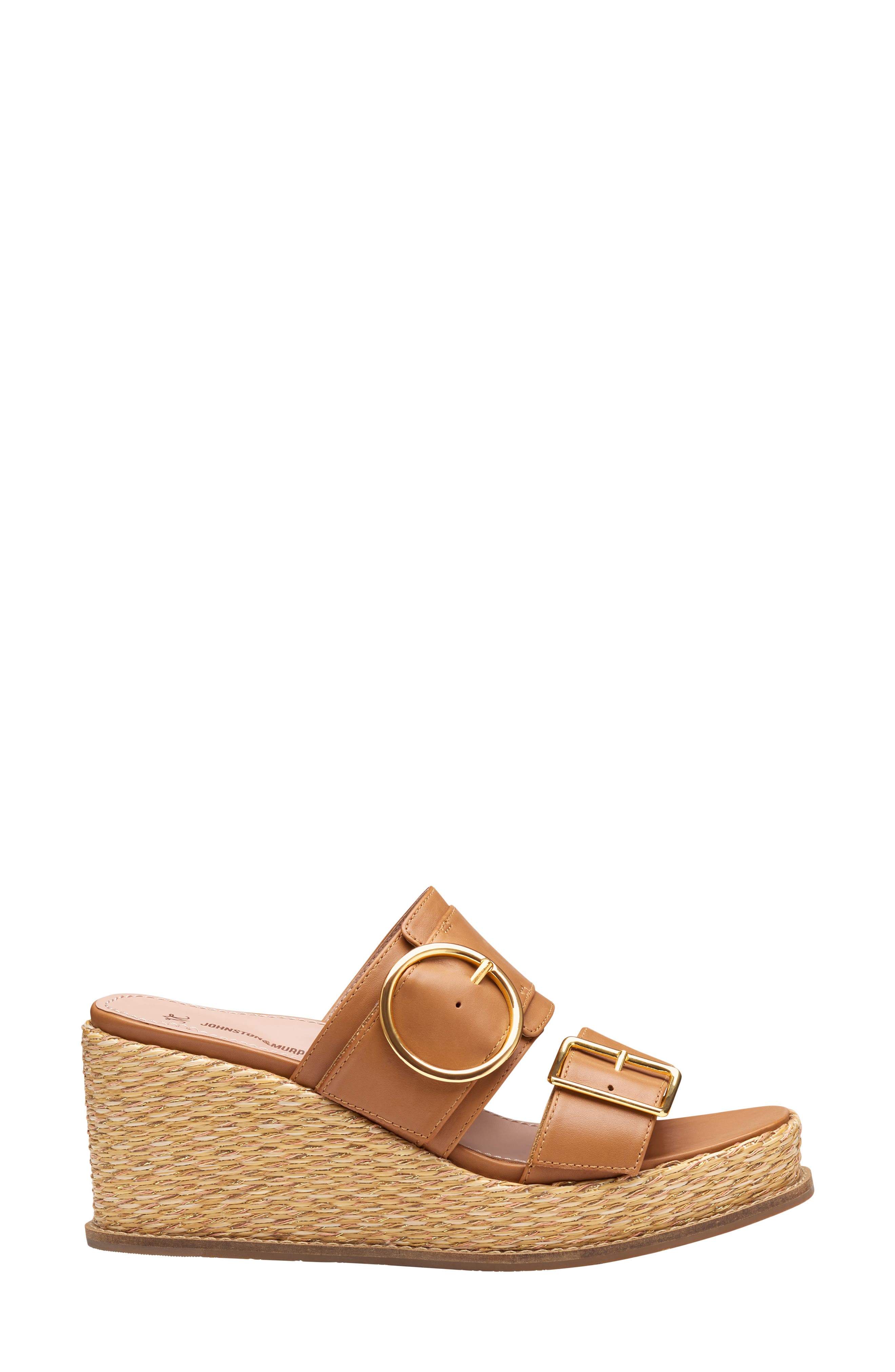 Johnston & Murphy Mallory Double Buckle Platform Wedge Sandal, Alternate, color, Cognac Nappa Leather