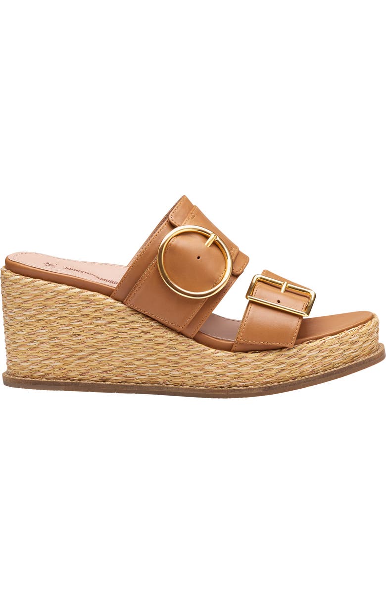 Johnston & Murphy Mallory Double Buckle Platform Wedge Sandal, Alternate, color, Cognac Nappa Leather