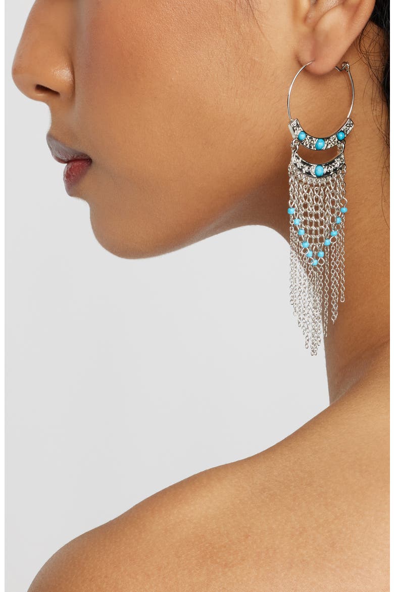 Boho Drop Earrings, Alternate, color, RHODIUM- TURQUOISE