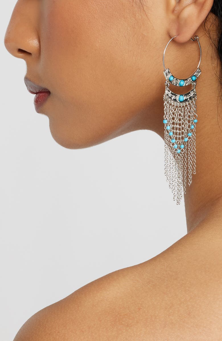 BP. Boho Drop Earrings, Alternate, color, Rhodium- Turquoise
