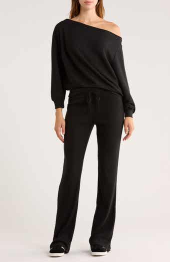 Abound Hacci One-Shoulder Top & Flared Pants Set