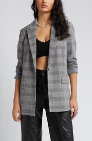 Open Edit Plaid Bracelet Sleeve Blazer