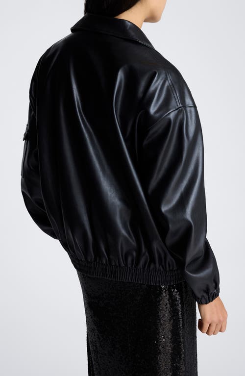 Kenneth Cole Faux Leather Shirt Collar Bomber Jacket In Black