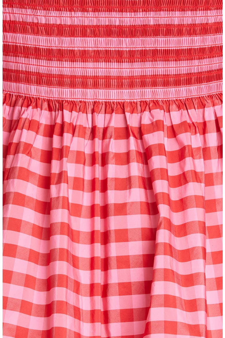 Women's Axel Gingham Smocked Taffeta Top, Alternate, color, PINK/ RED