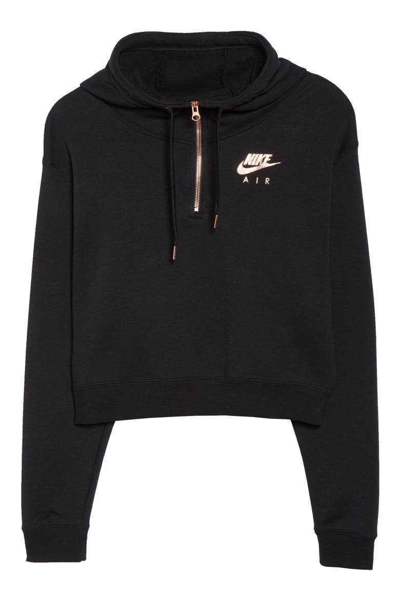 Sportswear Women's Half Zip Fleece Hoodie, Alternate, color, BLACK/ BLACK/ ROSE GOLD