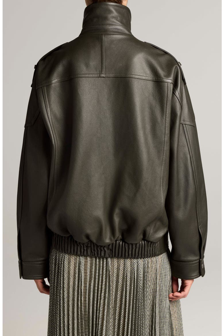 Oversize Leather Biker Jacket, Alternate, color, DEEP FOREST