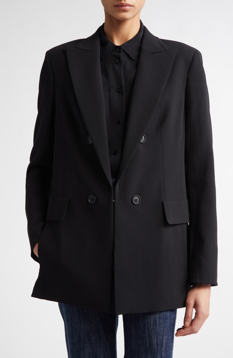 Akris Lucia Double Breasted Wool Blend Blazer, Main, color, 009 Black