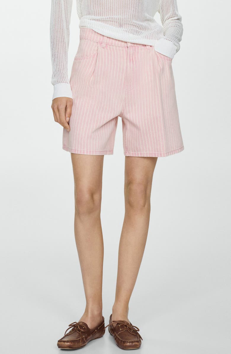 MANGO Stripe High Waist Denim Shorts, Main, color, 