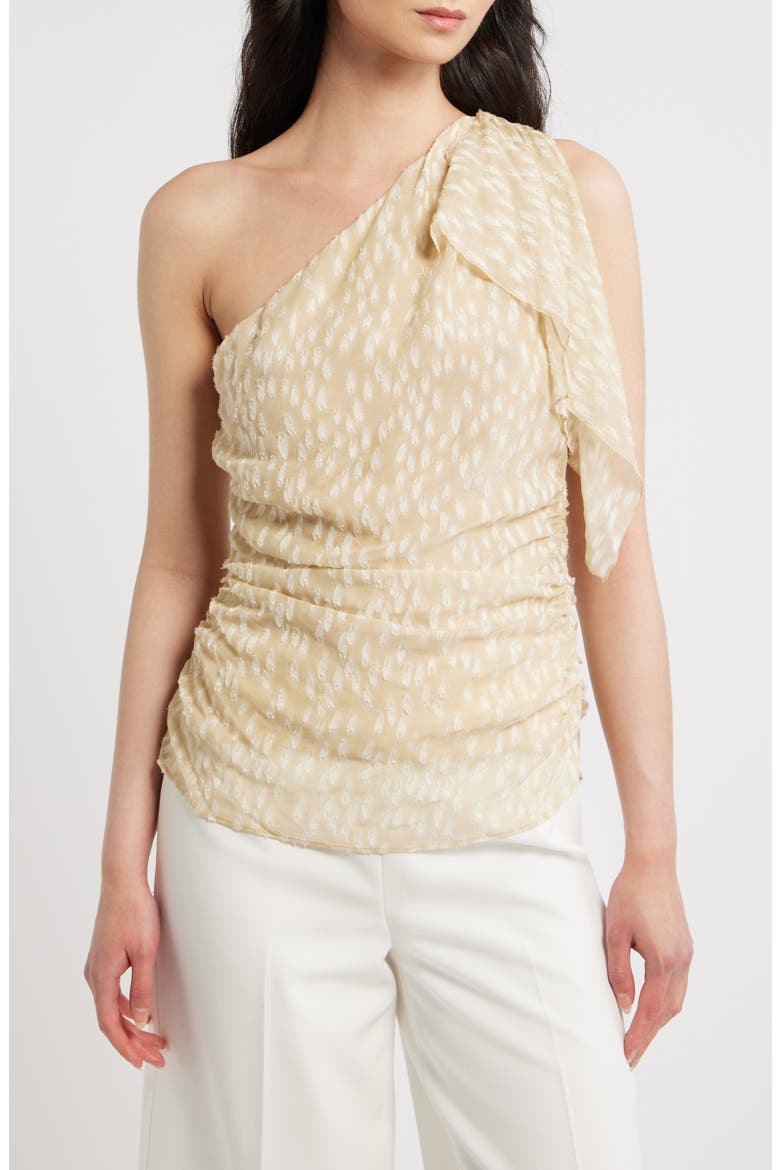 Corinne Dot Jacquard One-Shoulder Top, Main, color, LIGHT BEIGE