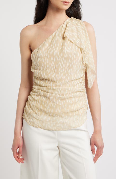 Corinne Dot Jacquard One-Shoulder Top