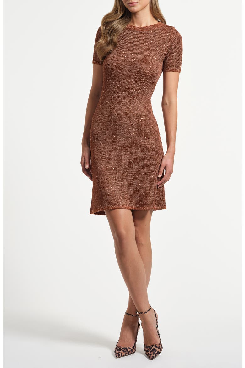 Sequin Mock Neck Sweater Dress, Main, color, GOLDEN CARAMEL