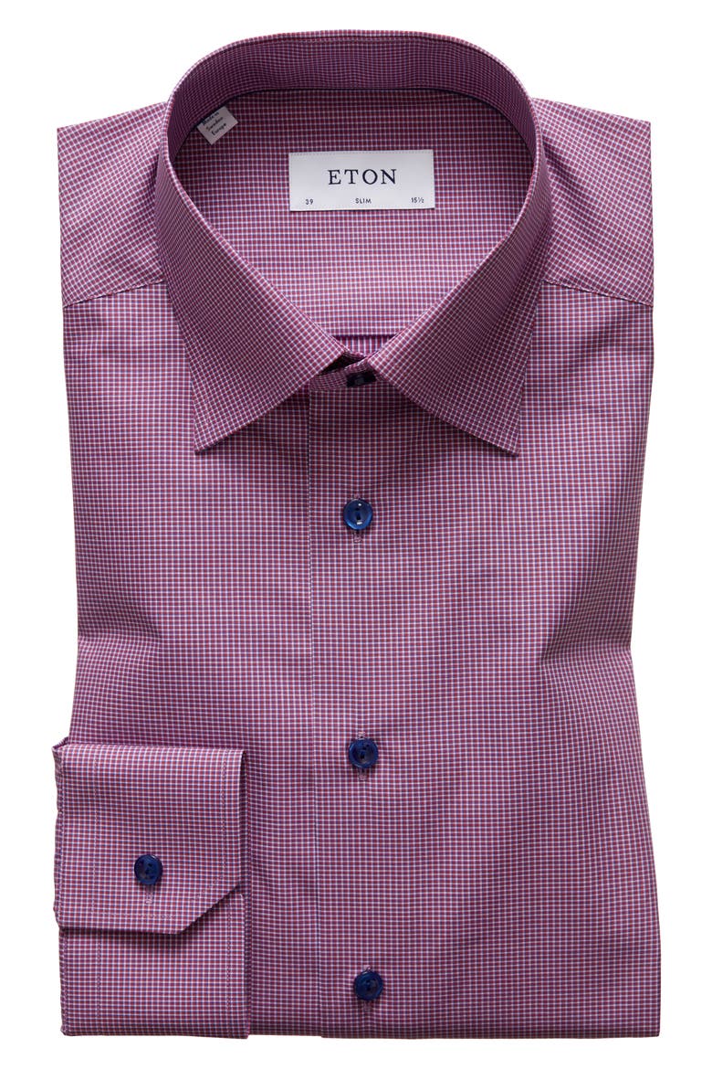 Slim Fit Microcheck Print Dress Shirt, Alternate, color, RED/ PINK
