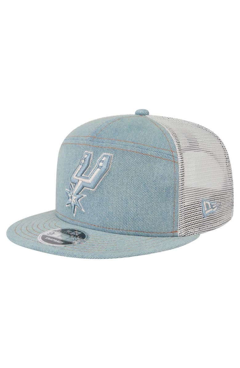 New Era Men's New Era San Antonio Spurs Adventure Denim Split Panel 9FIFTY Snapback Trucker Hat, Main, color, 
