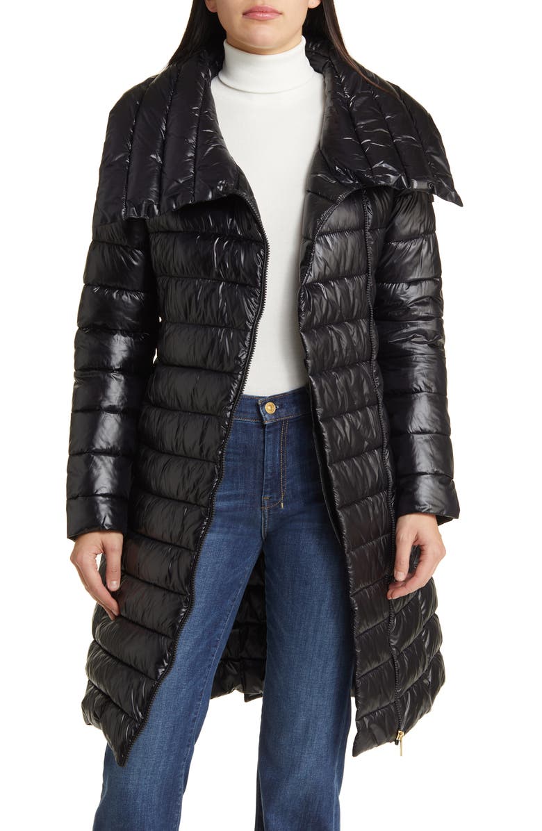 Via Spiga Asymmetric Belted Puffer Coat, Alternate, color, 