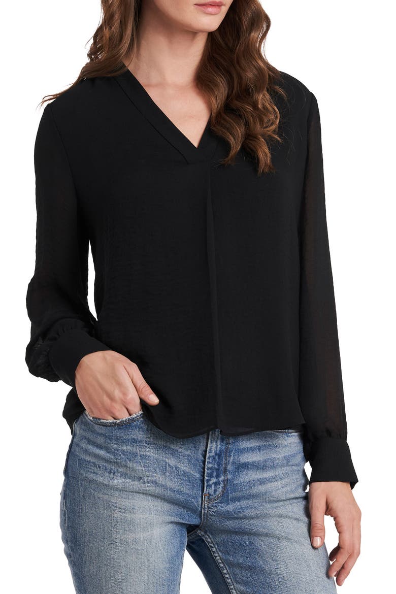 V-Neck Rumple Blouse, Main, color, RICH BLACK