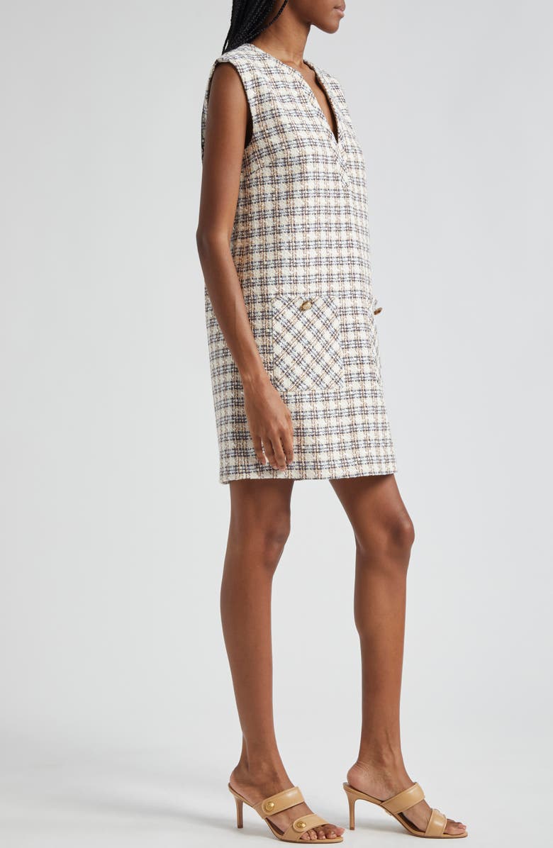 Veronica Beard Nomi Sleeveless Tweed Shift Minidress, Alternate, color, Ivory/ Camel