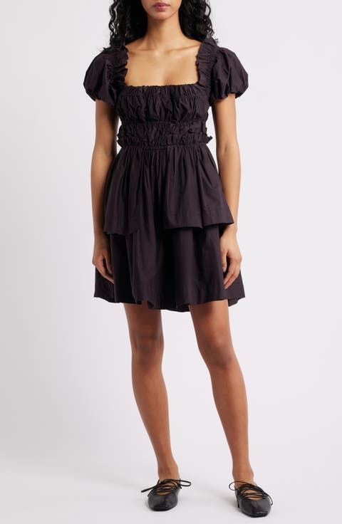 Lyza Ruffle Puff Sleeve Tiered Cotton Minidress