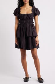Damson Madder Lyza Ruffle Puff Sleeve Tiered Cotton Minidress